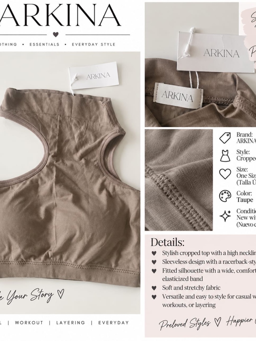 Taupe Racerback Cropped Sports Bra